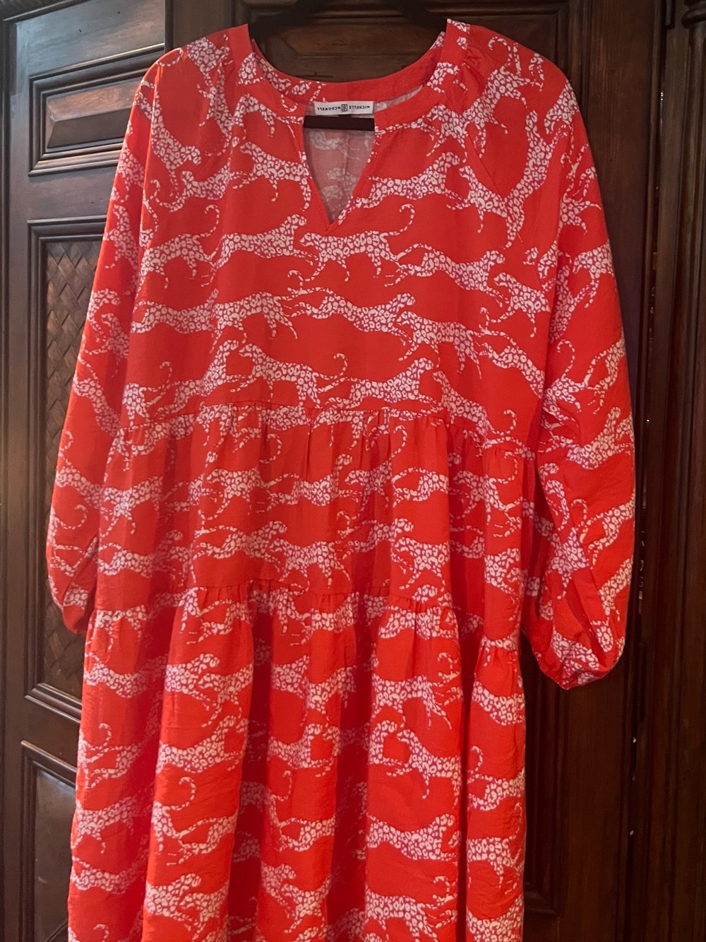 Vibrant Red Printed Tiered Dress with Playful White Pattern - Picture 2 of 4
